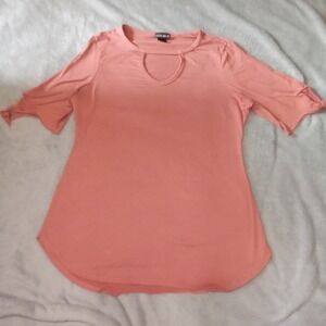 Kristin Nicole Coral Pink Keyhole Neck Knot Sleeve Top Curved Hem XL